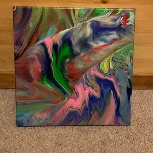12 x 12 acrylic psychedelic pour paint high-gloss